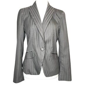 Worthington Stretch Women's Black Striped Lined One Button Blazer Size 6 Career